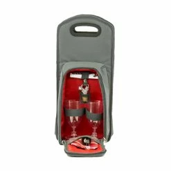 7-Piece Grey/Red Wine Carrier Tote Bag Insulated Wine Bottle Caddy Picnic Set by Lexi Home -Bar Accessories Sales wine totes mw2040 31 1000