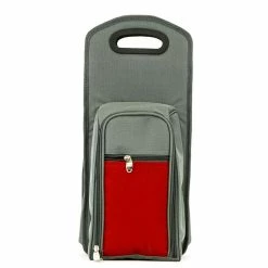 7-Piece Grey/Red Wine Carrier Tote Bag Insulated Wine Bottle Caddy Picnic Set by Lexi Home