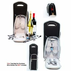 7-Piece Wine Carrier Tote Bag Insulated Wine Bottle Caddy Holder Picnic Set Black by Lexi Home -Bar Accessories Sales wine totes mw2041 1f 1000