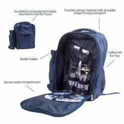 Insulated Navy Picnic Basket Set Lunch Tote Backpack Cooler - Picnic (Set for 2) by Lexi Home -Bar Accessories Sales wine totes mw3017 1f 1000