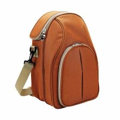 Insulated Brown Wine Cooler Caddy Tote Bag with Wine Glasses and Cheese Board Set by Lexi Home