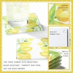 Lemon Branches Set Of 4 Glass Coasters 4 x 4 in. by American Atelier -Bar Accessories Sales yellows golds american atelier coasters 1333070 31 1000