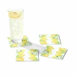 Lemon Branches Set Of 4 Glass Coasters 4 x 4 in. by American Atelier -Bar Accessories Sales yellows golds american atelier coasters 1333070 44 1000