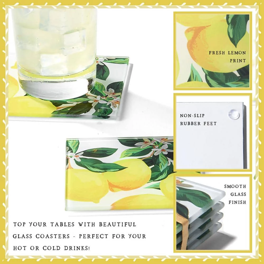 Meyer Lemons Set Of 4 Glass Coasters 4 X 4" by American Atelier 7 Meyer Lemons Set Of 4 Glass Coasters 4 X 4" by American Atelier - Image 7