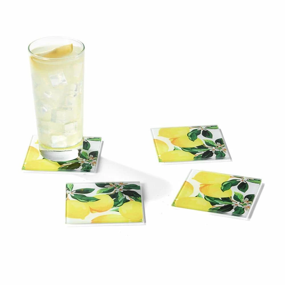 Meyer Lemons Set Of 4 Glass Coasters 4 X 4" by American Atelier 1 Meyer Lemons Set Of 4 Glass Coasters 4 X 4" by American Atelier