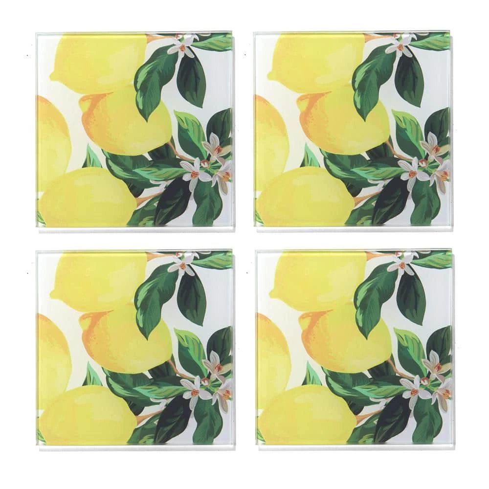 Meyer Lemons Set Of 4 Glass Coasters 4 X 4" by American Atelier 2 Meyer Lemons Set Of 4 Glass Coasters 4 X 4" by American Atelier - Image 2
