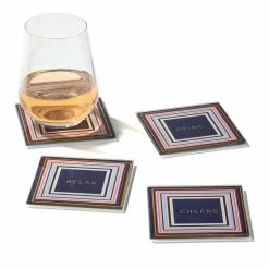 Cheers To You Gold Set Of 4 Glass Coaster Set 4"D by Trina Turk